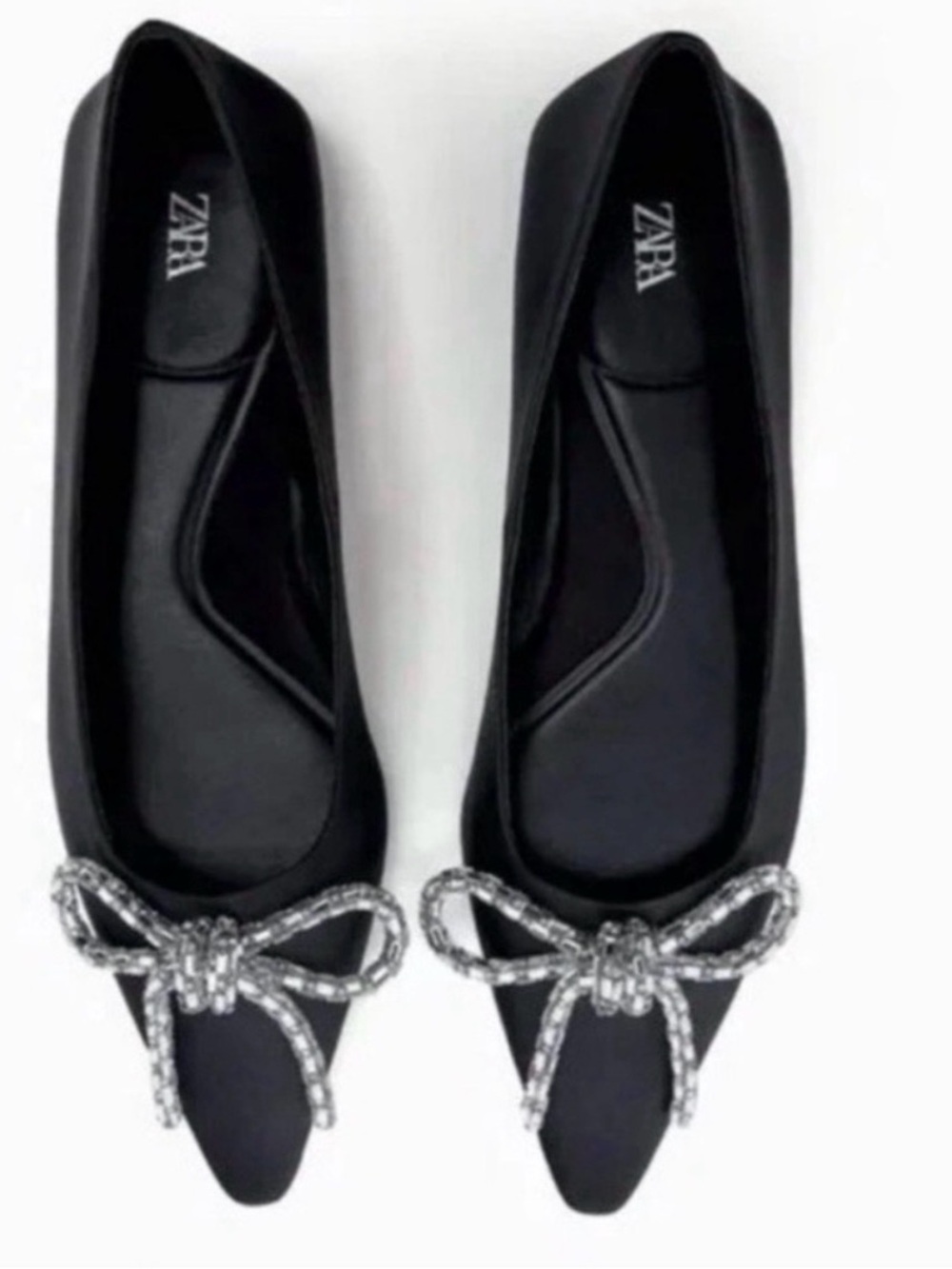 Zara Ballet Flats Decorated With Bow Black flats size 10 brand new